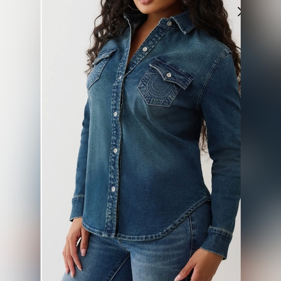 True Religion Tops - Georgia Glitter Denim Button-Up Shirt